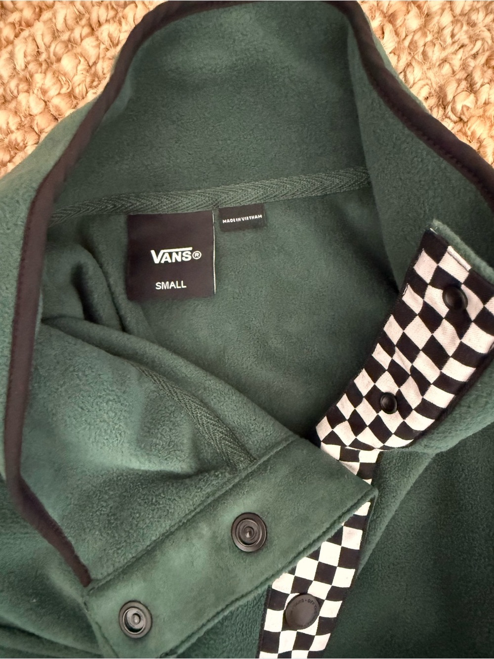 Vans Check Mark Polar Green Fleece Quarter-Snap Pullover with Checkerboard - Picture 3 of 5